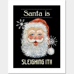 Retro Santa Face Sleighing It! Posters and Art